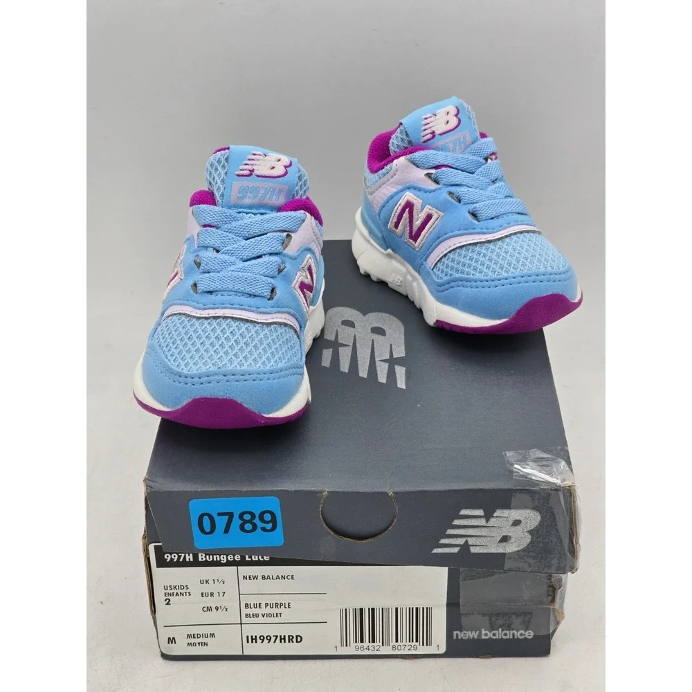 New Balance Toddlers Sz 2M Unisex 997H Bungee‎ Lace Sneaker Blue Purple - NEW